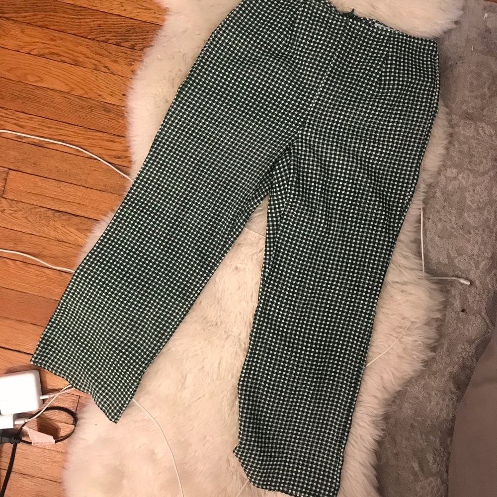 Green Checker Print Pants